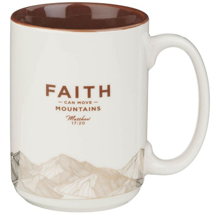 Faith Can Move Mountains White Ceramic Coffee Mug - Matthew 17:20