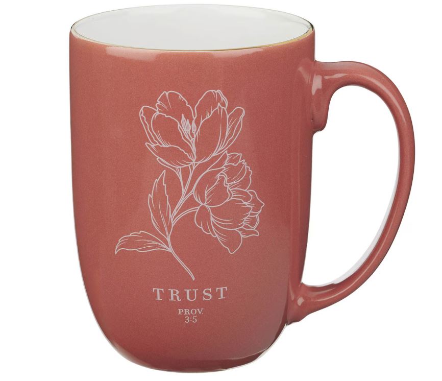 Trust Coral Rose Floral Ceramic Coffee Mug - Proverbs 3:5