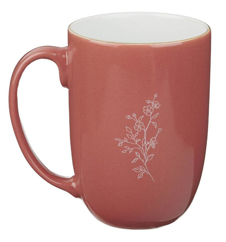 Trust Coral Rose Floral Ceramic Coffee Mug - Proverbs 3:5