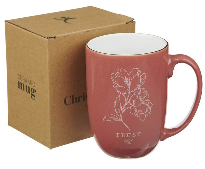 Trust Coral Rose Floral Ceramic Coffee Mug - Proverbs 3:5