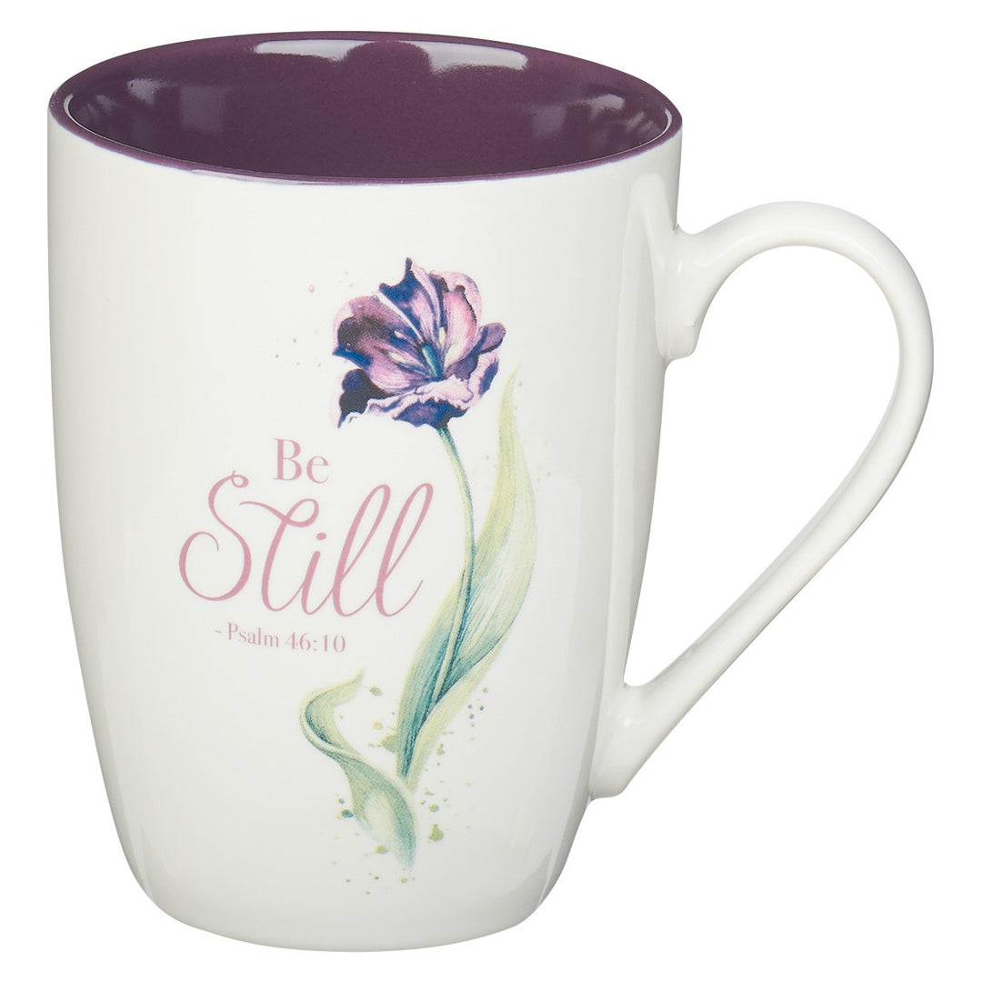 Be Still Purple Bloom Ceramic Coffee Mug – Psalm 46:10