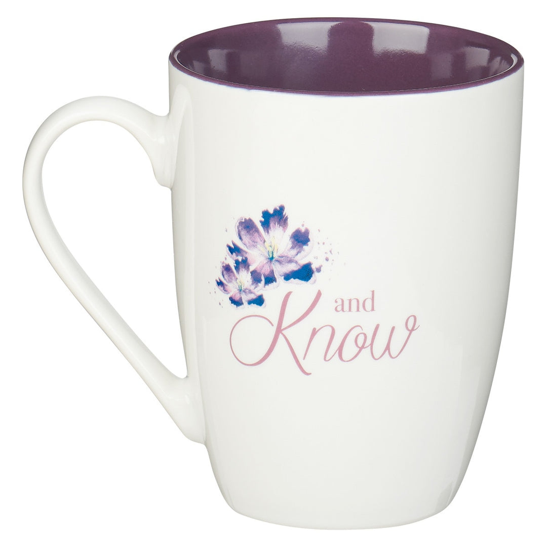 Be Still Purple Bloom Ceramic Coffee Mug – Psalm 46:10