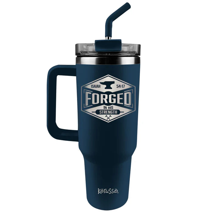 40 Oz Forged In His Strength Stainless Steel Mug with Straw