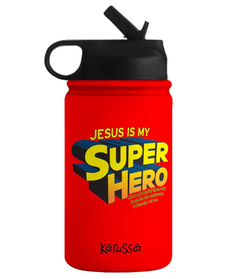 12 Oz Jesus Is My Super Hero Stainless Steel Kids Water Bottle
