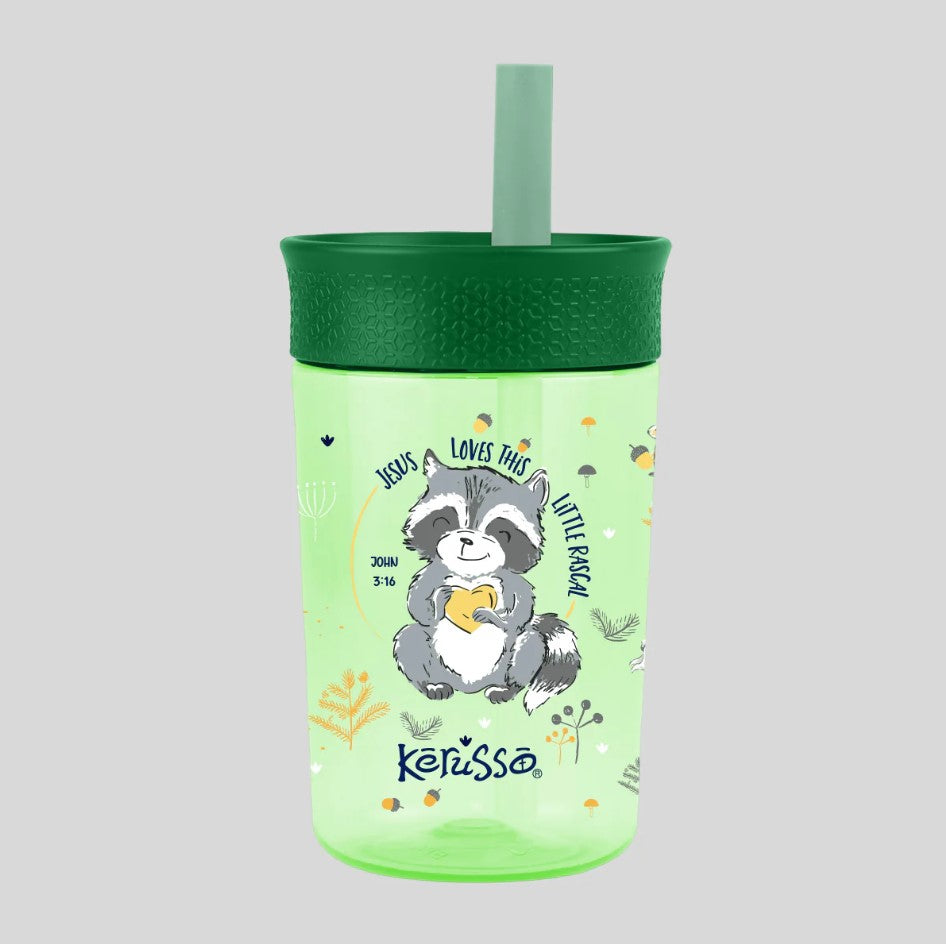 15 oz Silicone Straw Cup Raccoon & Lion (2 Pack)