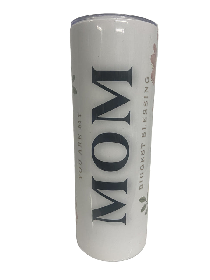 20 oz Stainless Steel Tumbler Orange Floral Mom