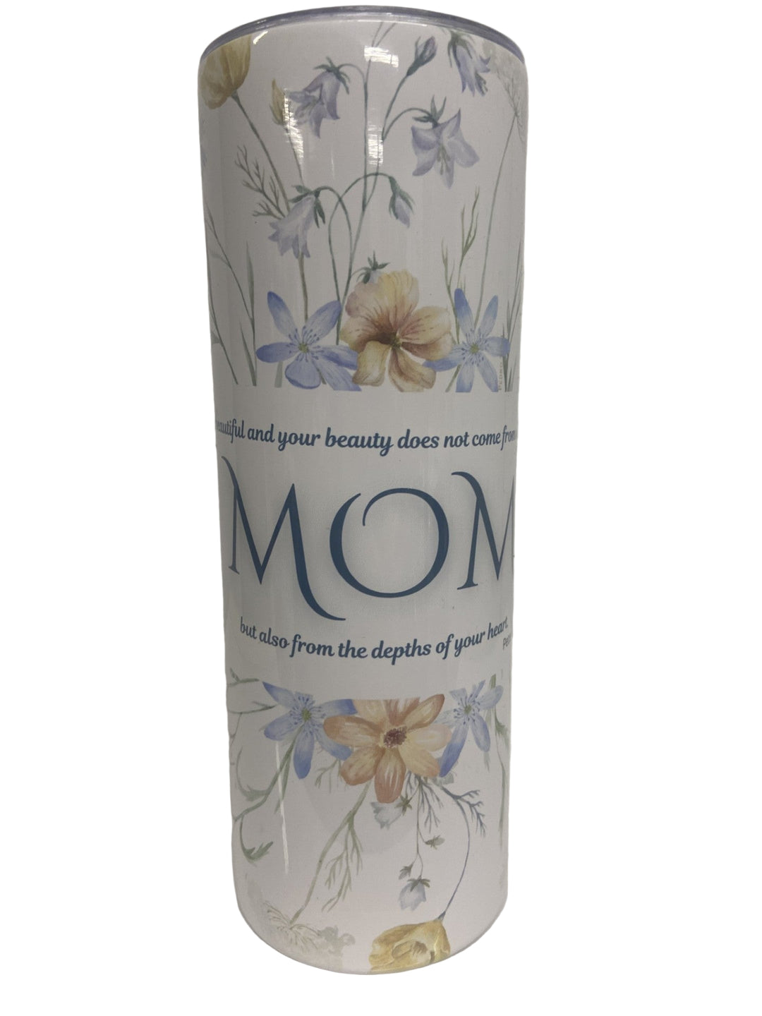 20 oz Stainless Steel Tumbler Blue Floral "Mom"