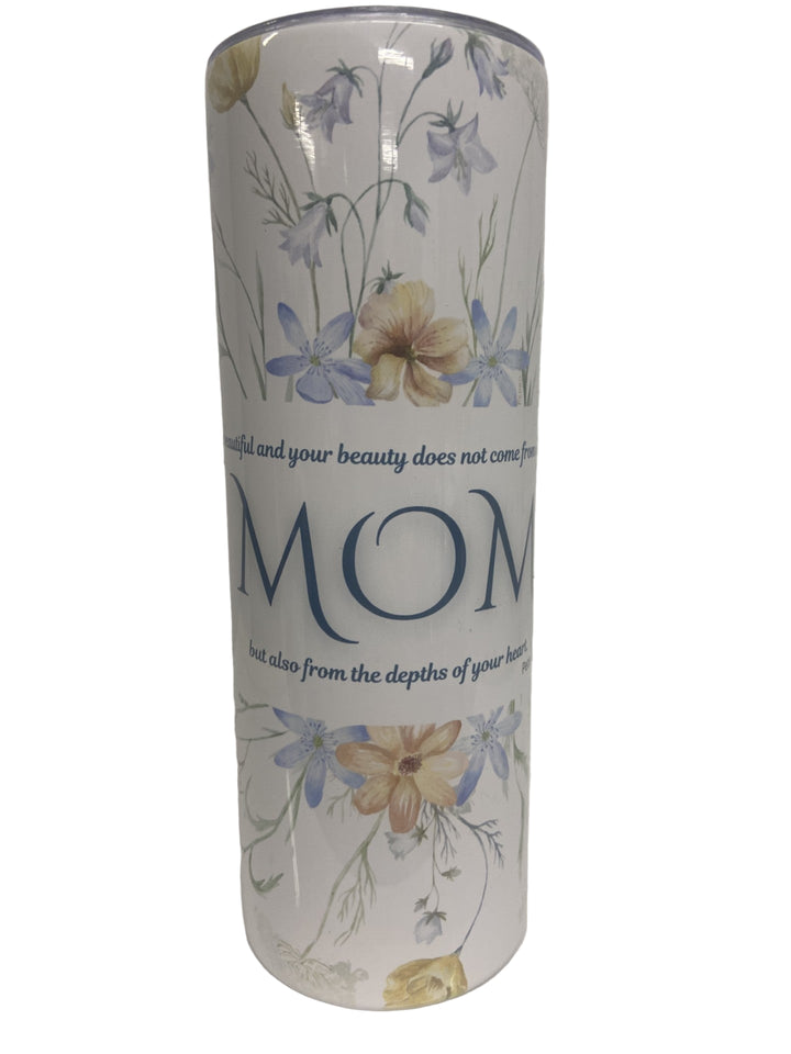 20 oz Stainless Steel Tumbler Blue Floral "Mom"