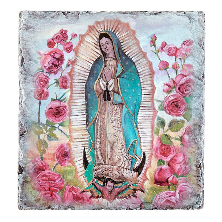 8.5" Our Lady of Guadalupe Square Tile Plaque with Stand