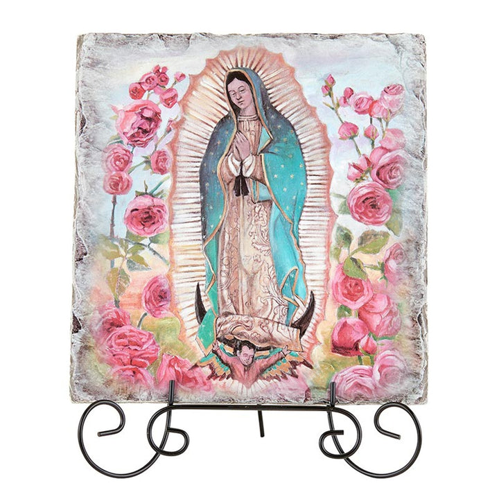 8.5" Our Lady of Guadalupe Square Tile Plaque with Stand