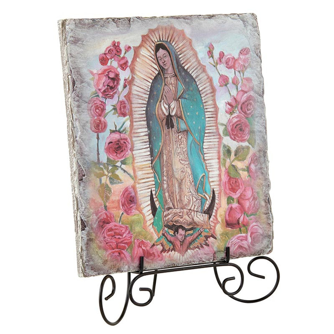 8.5" Our Lady of Guadalupe Square Tile Plaque with Stand