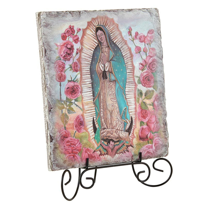 8.5" Our Lady of Guadalupe Square Tile Plaque with Stand