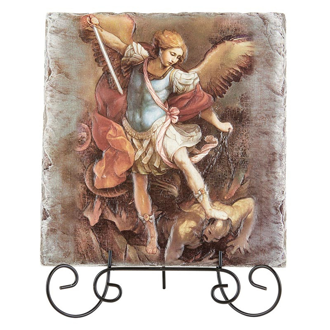 St. Michael Square Tile Plaque with Stand