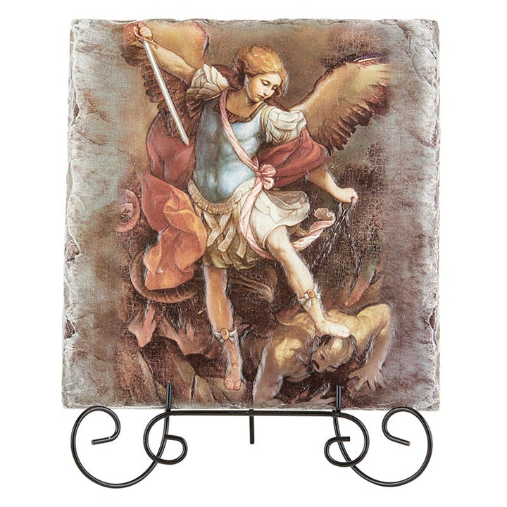 St. Michael Square Tile Plaque with Stand