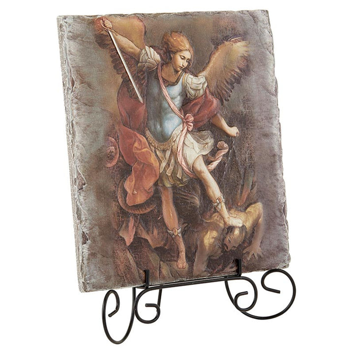 St. Michael Square Tile Plaque with Stand