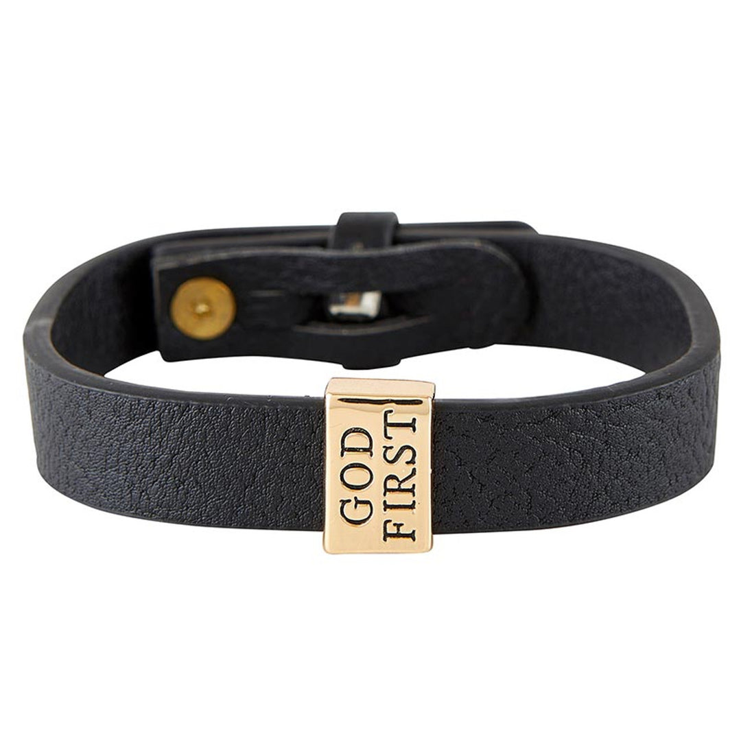 God First Leather Bracelet