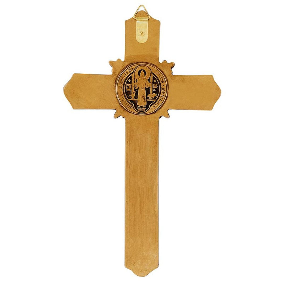 9" St. Benedict Antique Gold Fleur de Lis Wall Crucifix
