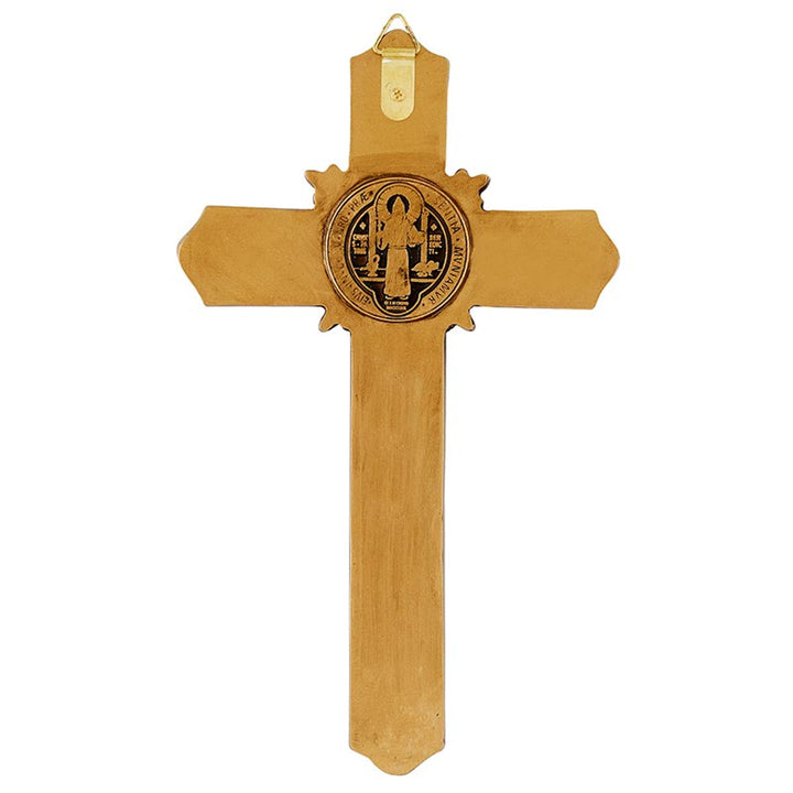 9" St. Benedict Antique Gold Fleur de Lis Wall Crucifix