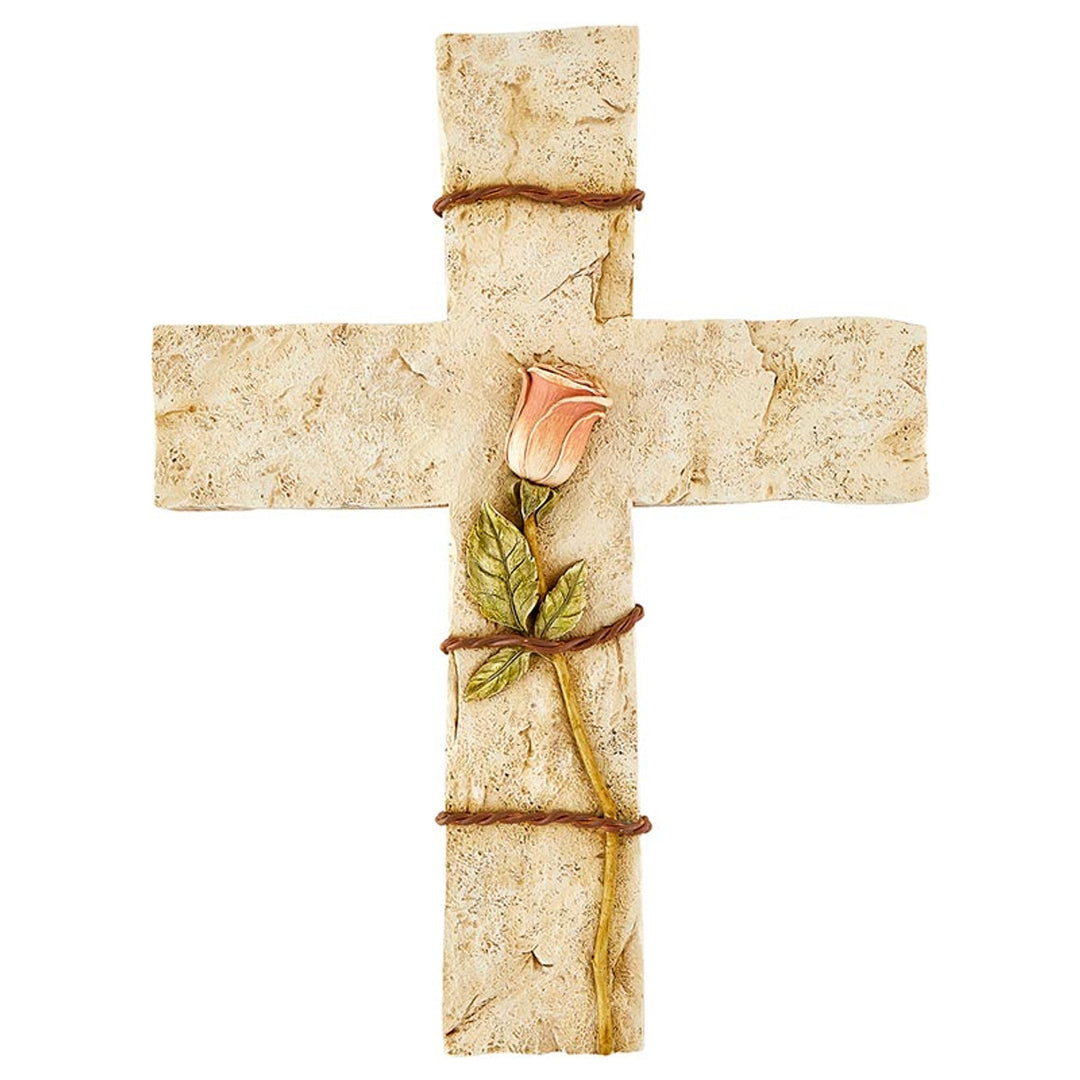 13.5" Rose and Thorns Cross, Painted