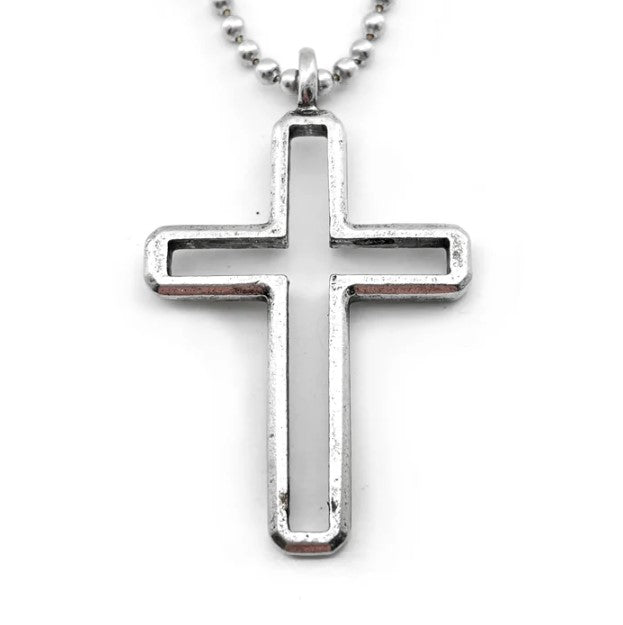 30" Antique Silver Open Cross Pendant Necklace