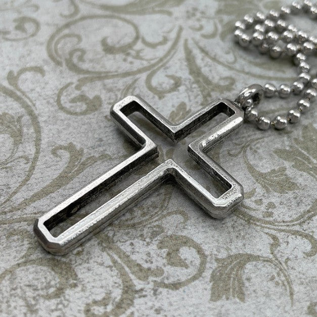 30" Antique Silver Open Cross Pendant Necklace