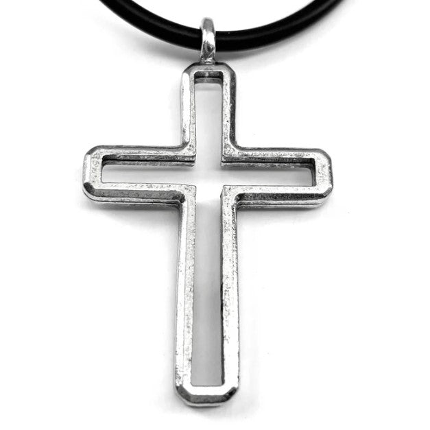22" Antique Silver Open Cross Pendant Necklace