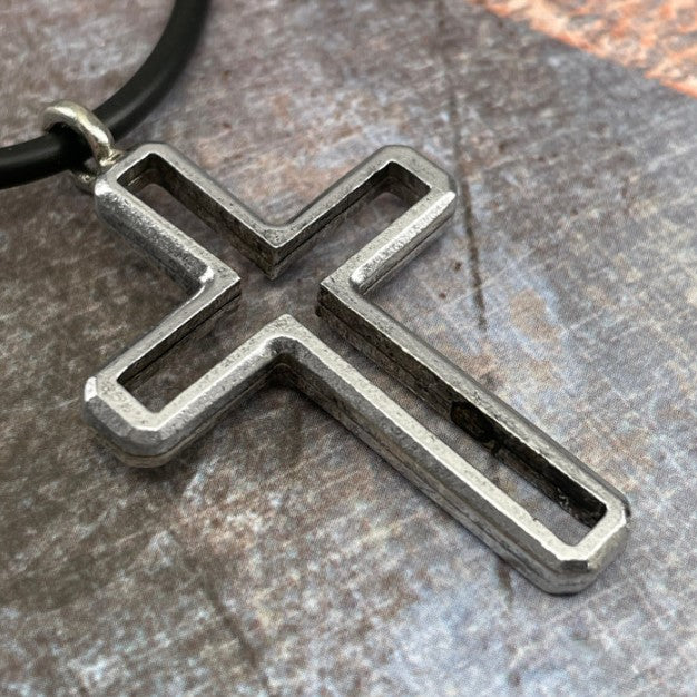 22" Antique Silver Open Cross Pendant Necklace