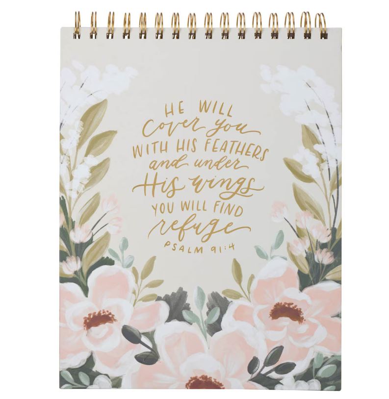 Under His Wings Green Floral Wirebound Notepad - Psalm 91:4