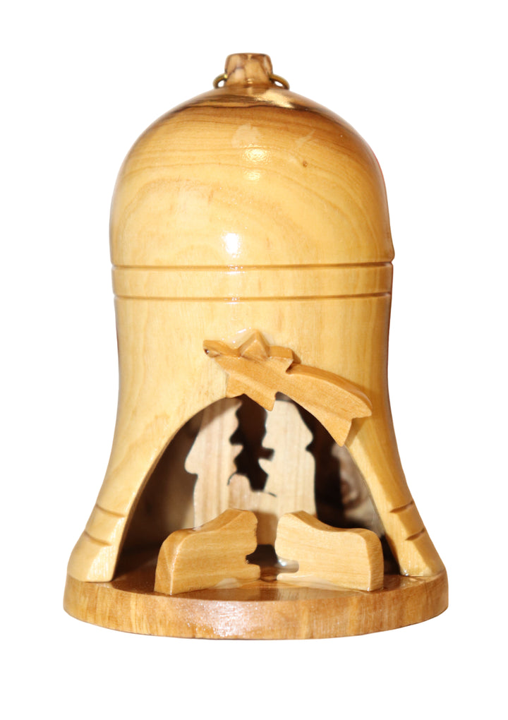 Olive Wood Nativity Bell Ornament