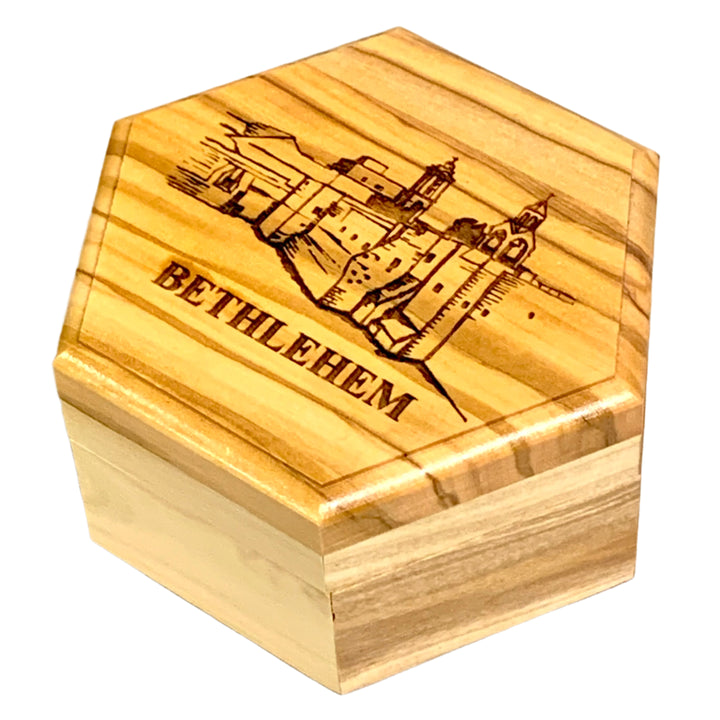 4" Hexagonal Olive Wood Trinket Box
