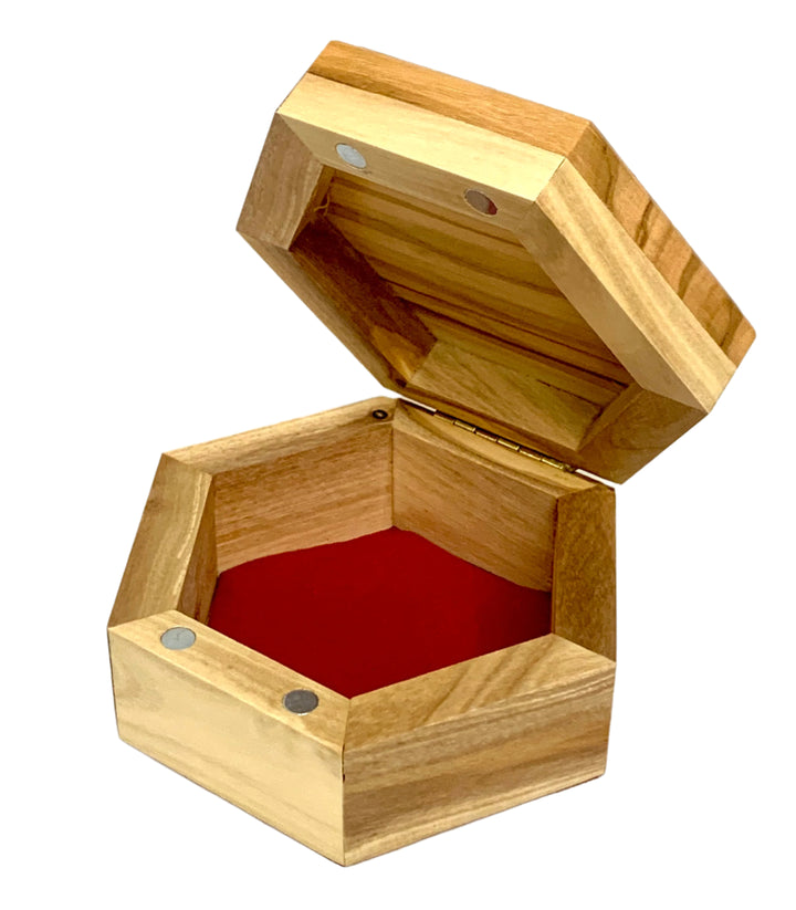 4" Hexagonal Olive Wood Trinket Box
