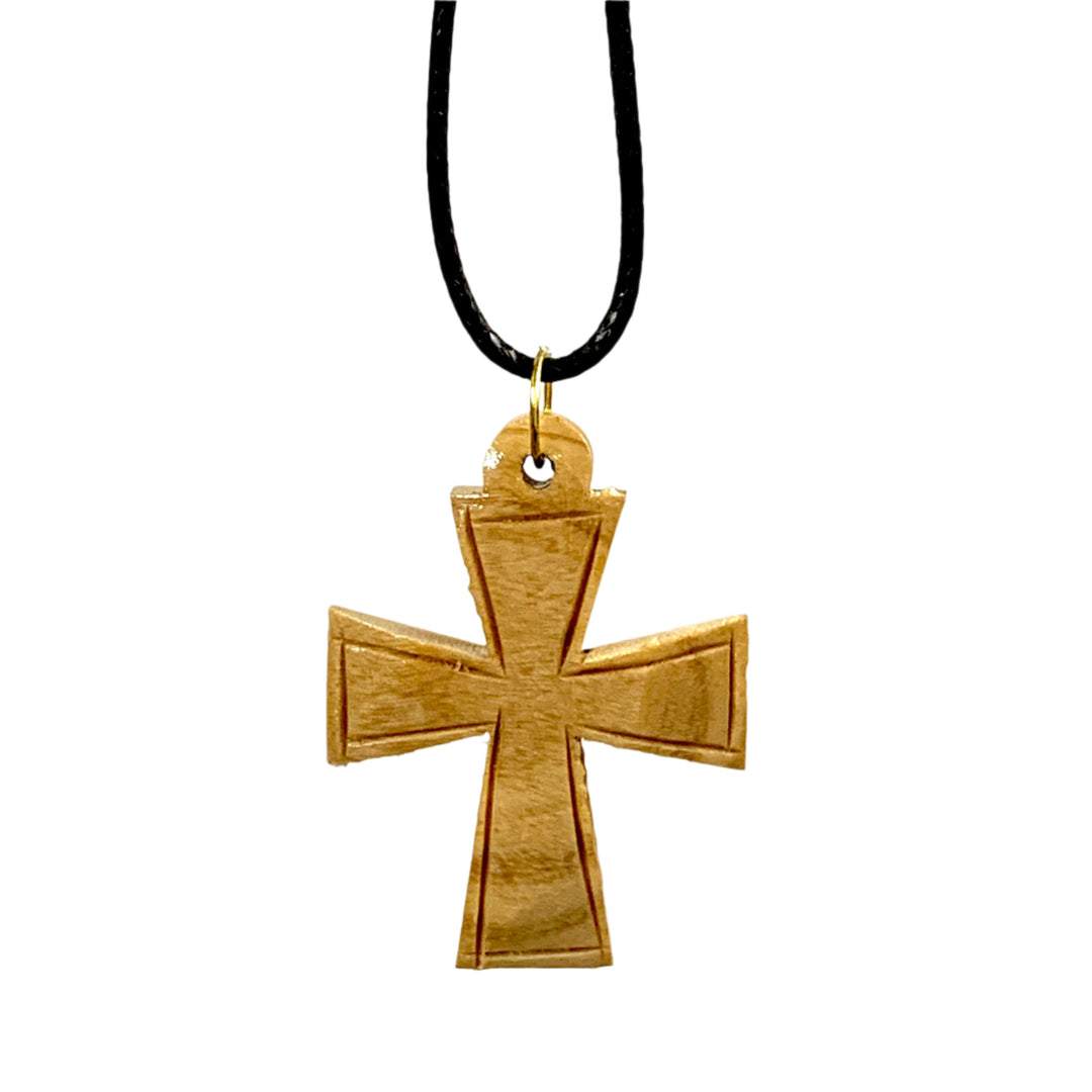 18" Corded Olive Wood Cross Pendant