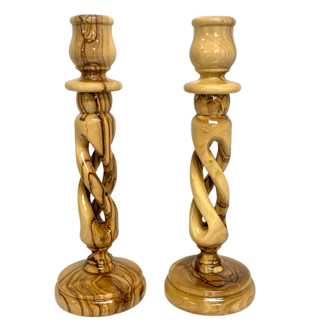7.5" Olive Wood Candle Holder Set