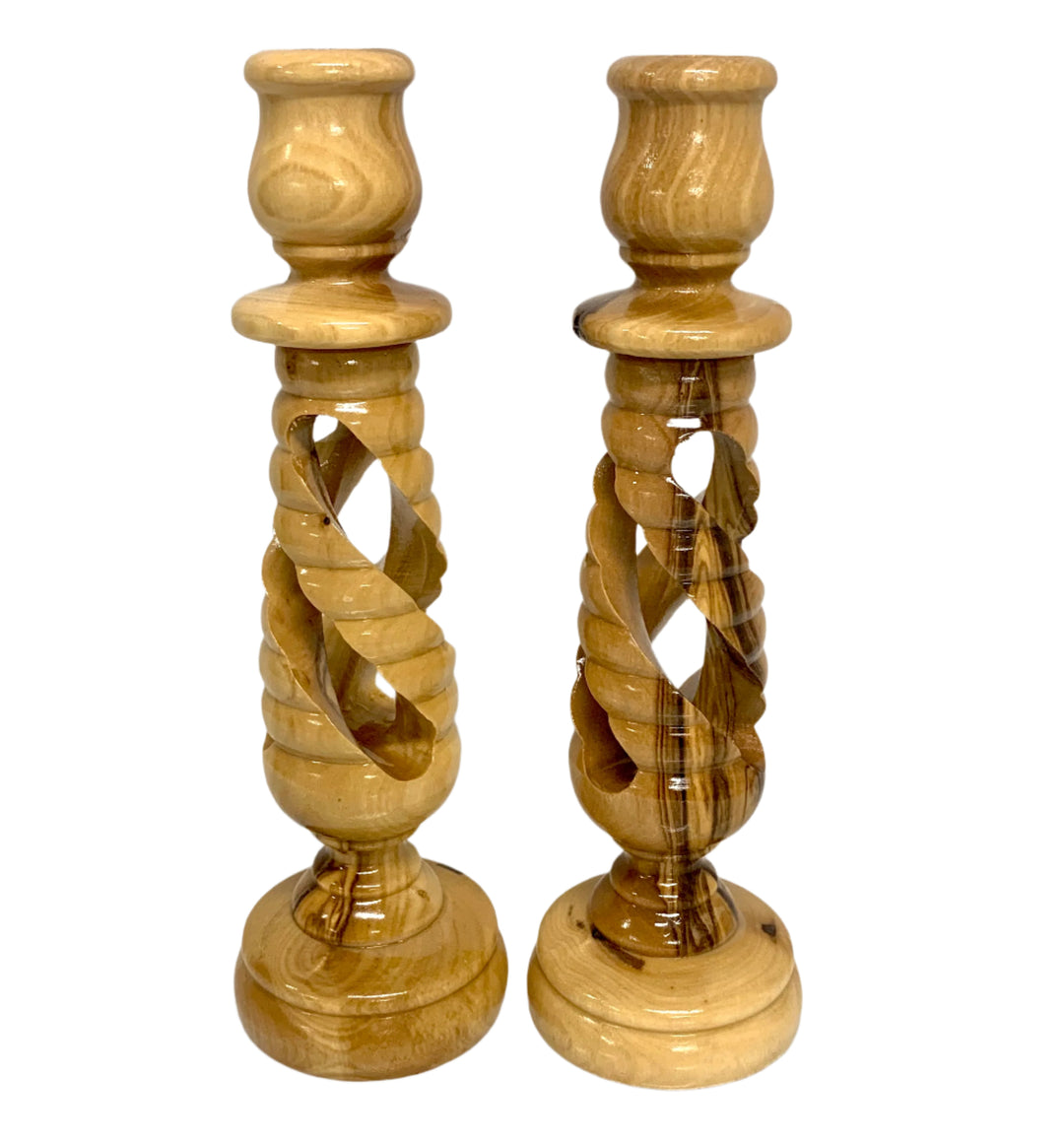 6.25" Olive Wood Candle Holder Set