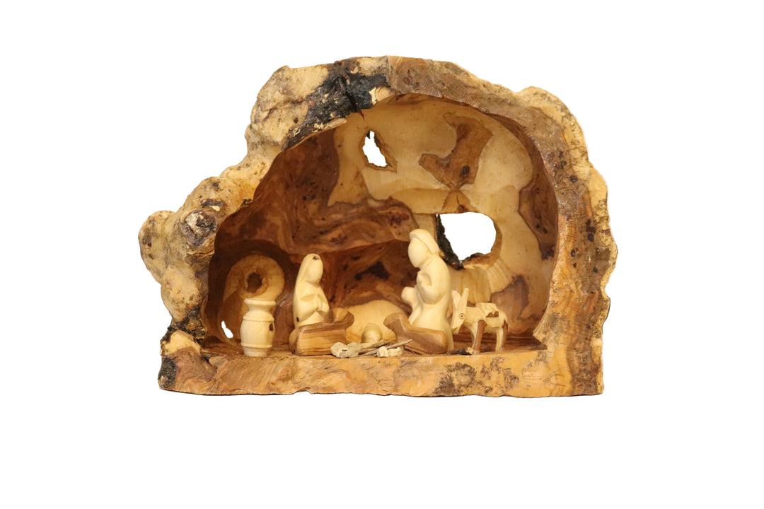 Large Olive Wood Log Nativity