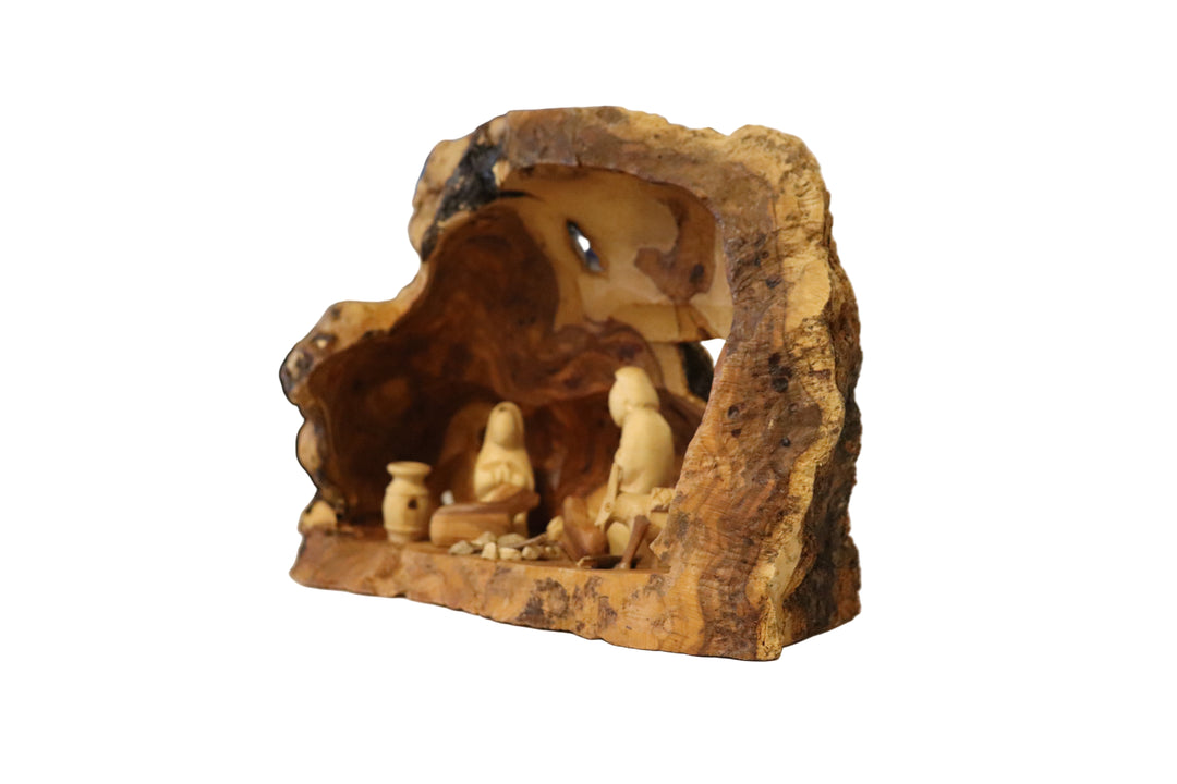 Large Olive Wood Log Nativity