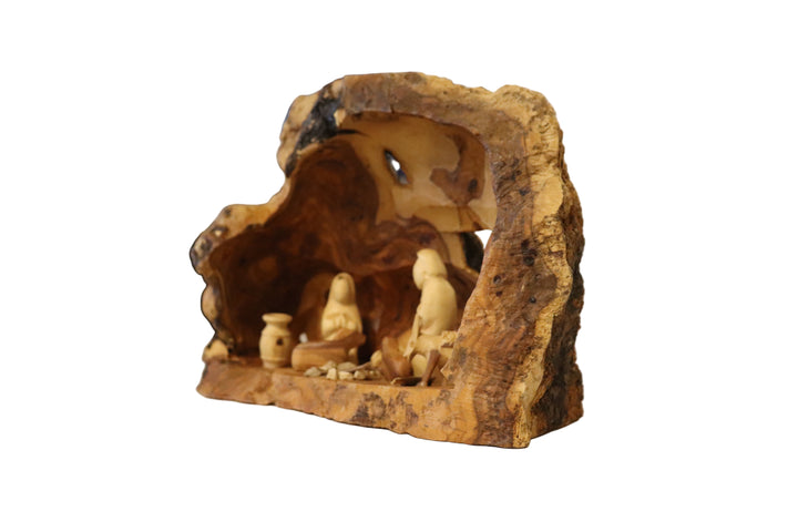 Large Olive Wood Log Nativity