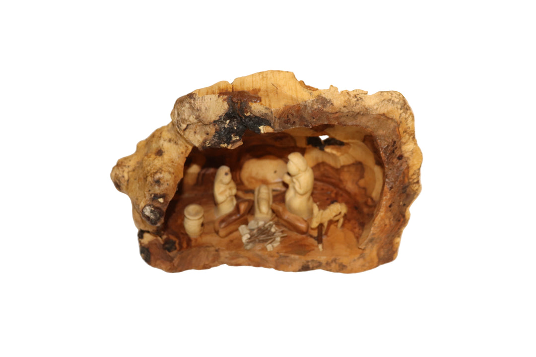 Large Olive Wood Log Nativity