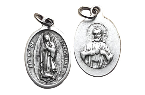 1" Silver Our Lady of Guadalupe & Sacred Heart of Jesus medal