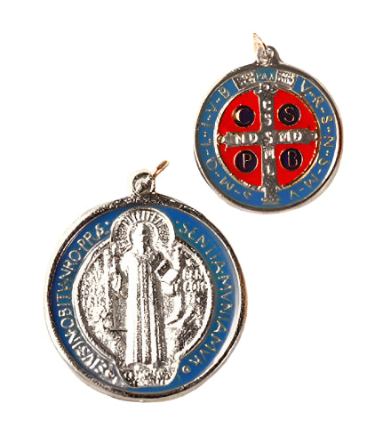 1" Silver & Color St. Benedict Oxidized Medal