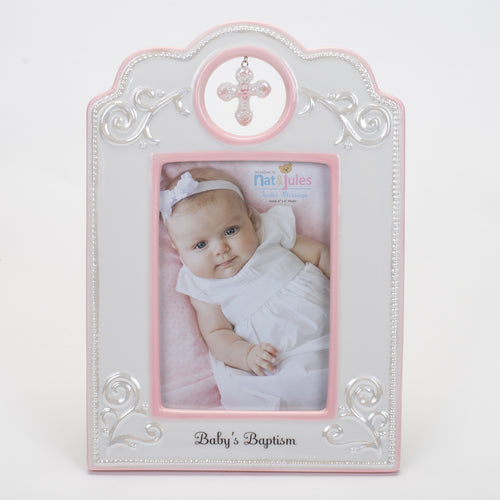 Baby's Baptism Porcelain Picture Frame - Pink