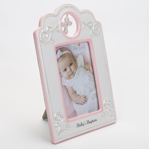 Baby's Baptism Porcelain Picture Frame - Pink