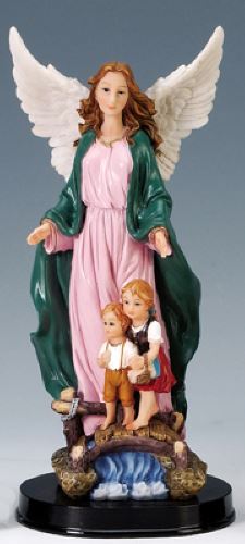 12" Wooden Base Guardian Angel Statue