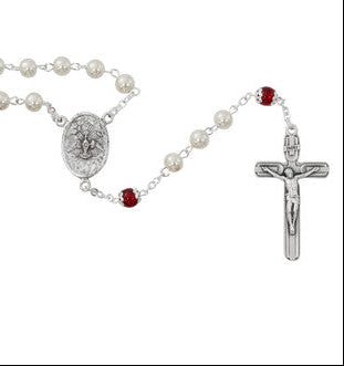Pearl & Red Crystal Confirmation Rosary