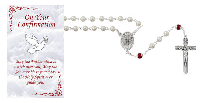 Pearl & Red Crystal Confirmation Rosary
