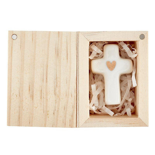 Ceramic Cross in Pine Wood Box