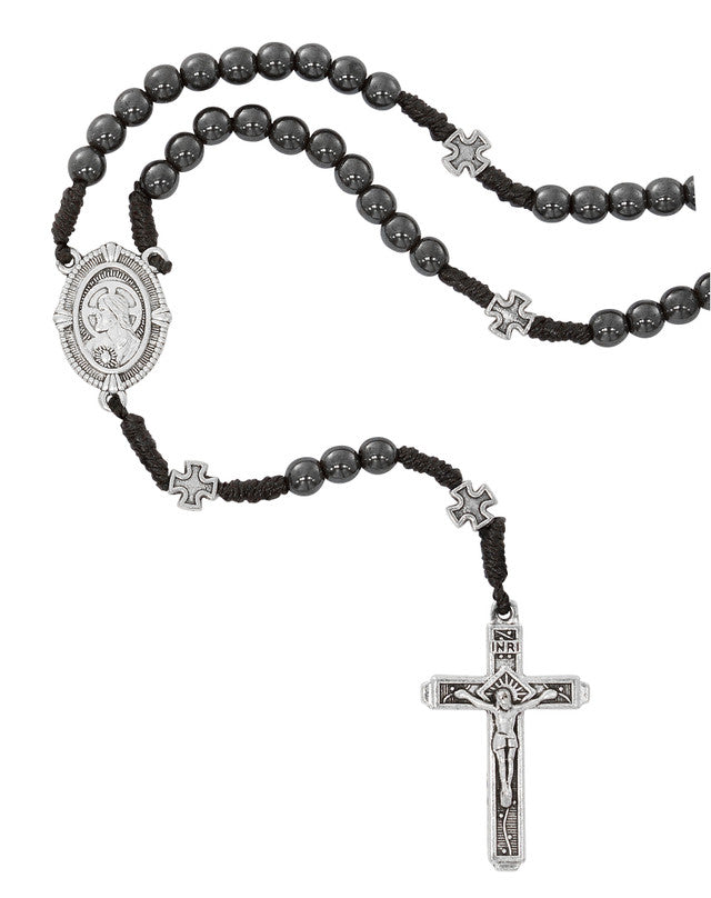 Corded Hematite Sacred Heart Rosary