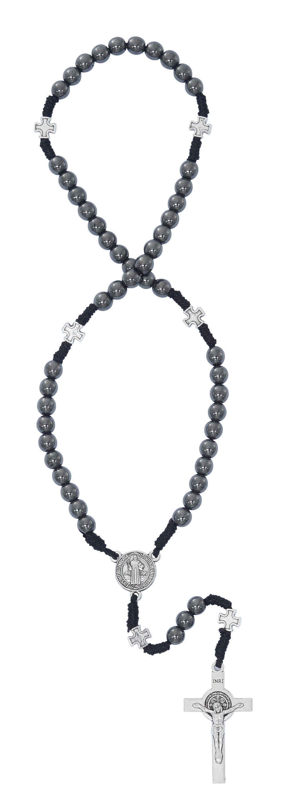 6mm Hematite St. Benedict Corded Rosary