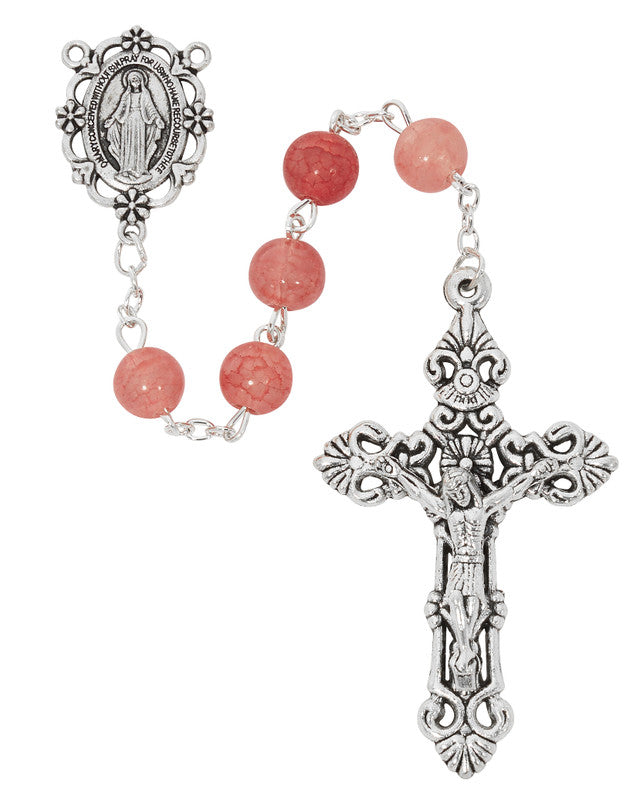 8MM Pink Glass Bead Rosary