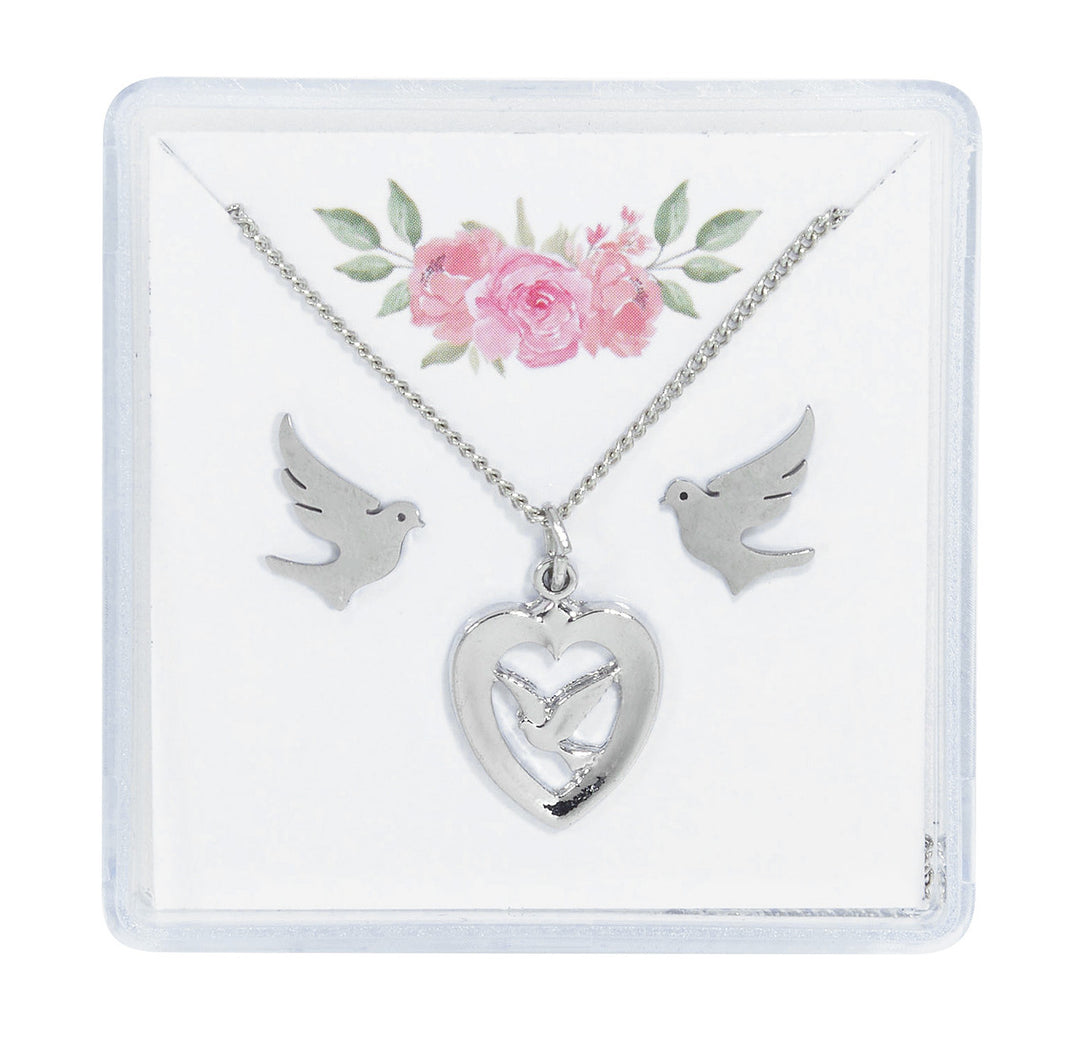 Silver Holy Spirit Earrings and Necklace